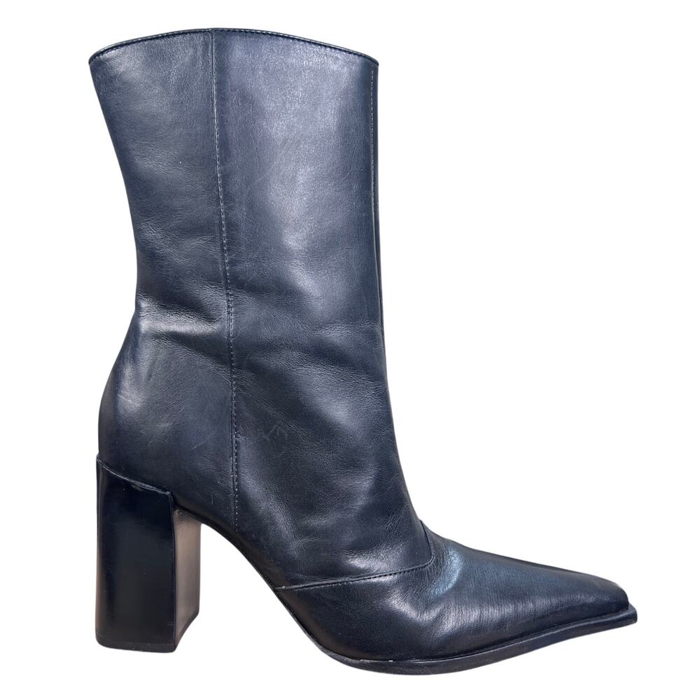 Schutz Mikki Black Leather Block Heel Ankle Boots Size 8